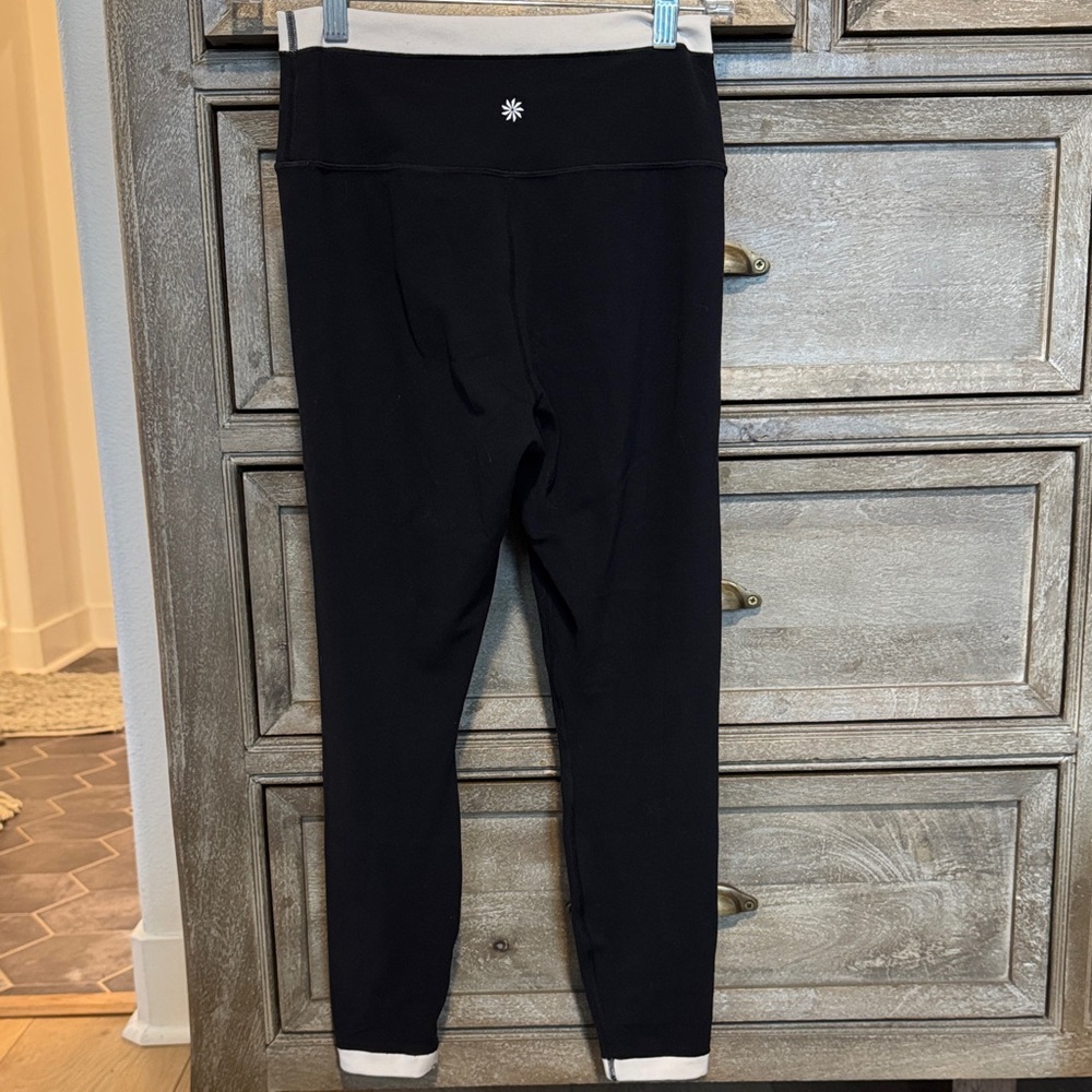 Athleta Black Leggings with Ivory Trim